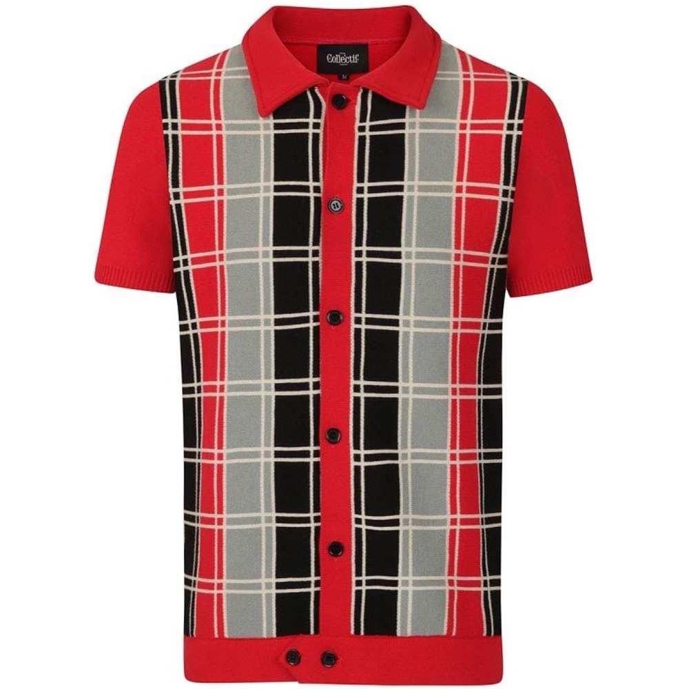 Collectif LUCA CHECK 50s Short Sleeve Kurzarm Button-Up Men's Cardigan Sz M $87